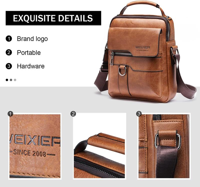 Men's Shoulde Bag PU Leathe Business Messenge Bag Biefcase Tavel Cossbody Multi Pockets Handbag Puse