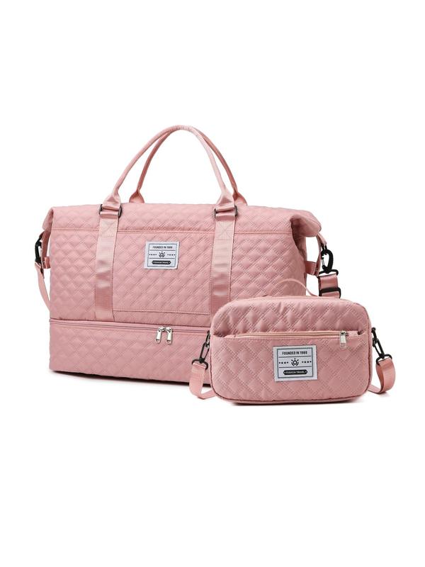 Women's Letter Pattern Quilted Tote Bag & Crossbody Bag, Travel Essentials, Large Capacity Travel Bag Set, with Small Bag, Casual Sports Bag Set