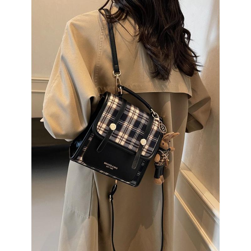 Korean Style Plaid Travel Backpack For Women 2024 New Fashion Fashion Out Shopping Hand Backpack Student School Bag