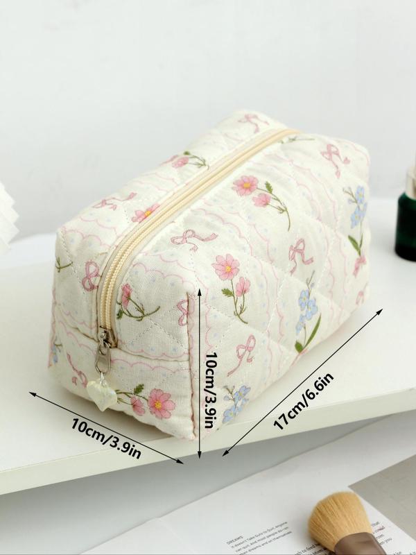 Floral Pattern Contrast Lace Makeup Bag, Multi-functional Cosmetic Storage Bag, Zipper Makeup Organizer Pouch, Versatile Storage Bag for Travel, Office, School