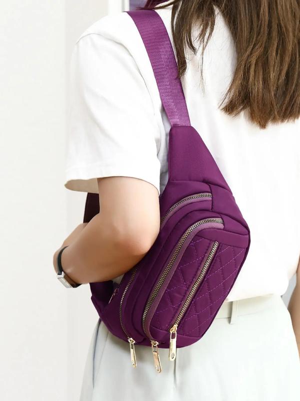 Women's  Solid Color Diamond Quilted Fanny Pack, Fashionable Multi-pocket Design Zipper Chest Bag, Casual All-match Fanny Pack for Daily Used