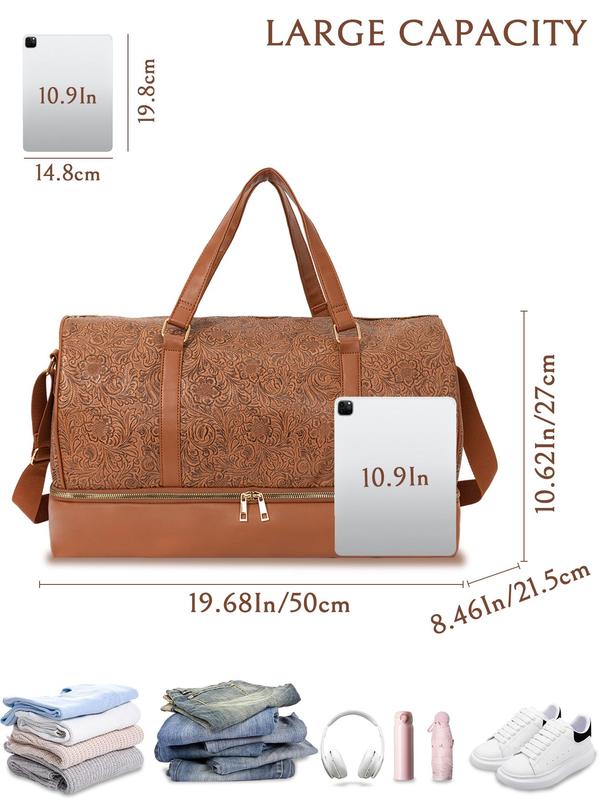 Vintage Textured Travel Duffel Bag, Large Capacity Weekender Bag with Adjustable Strap & Top Handle, Stylish PU Weekender Bag for Men and Women