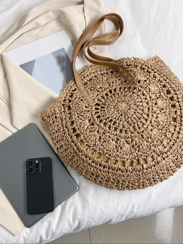 Boho Style Hollow out Design Tote Bag,  Large Capacity Shoulder Bag for Women, Summer 2024 Beach Bag for Travel & Daily Use
