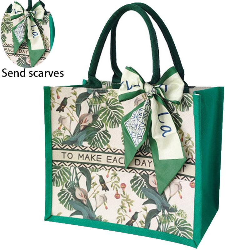 Green plant pattern handbag fashionable color matching as a summer gift, large capacity shoulder bag, casual versatile women's bag, suitable for travel and daily use