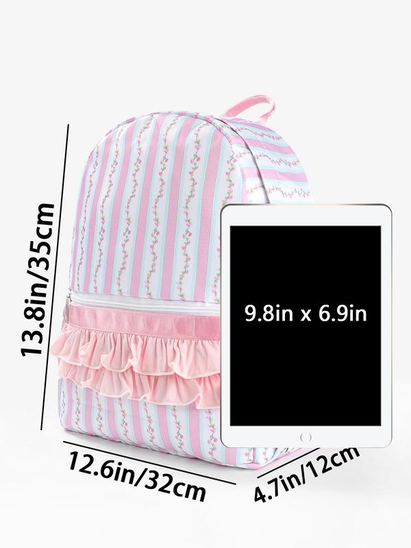 Women's Floral Print Ruffle Hem Backpack, Casual Large Capacity Waterproof Backpack, Fashionable Backpack for Women & Girls for Daily Use