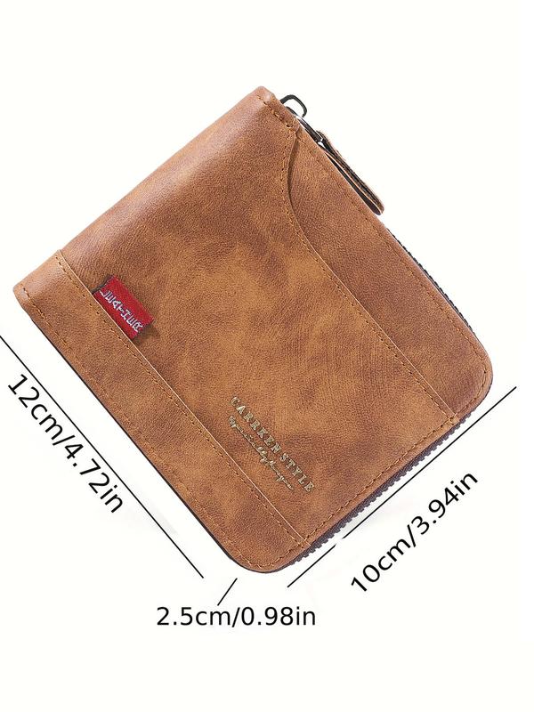 Men's Business Pu Leather Zipper Short Wallet, Casual Trendy Wallet, Multi Card Slot Card Holder for Work & Daily Use