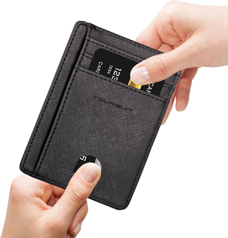 Travel Minimalist Slim Front Pocket Wallet for Men Women, RFID Blocking Credit Card Holder Case (Cross Black)