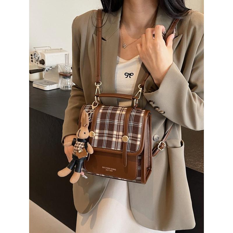 Korean Style Plaid Travel Backpack For Women 2024 New Fashion Fashion Out Shopping Hand Backpack Student School Bag