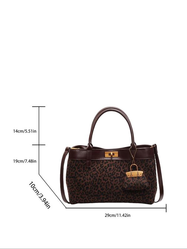 Women's Fashion Leopard Print Handbag & Coin Purse Bag Charm, Casual Versatile Shoulder Bag, Trendy All-match Commuter Bag for Daily Used