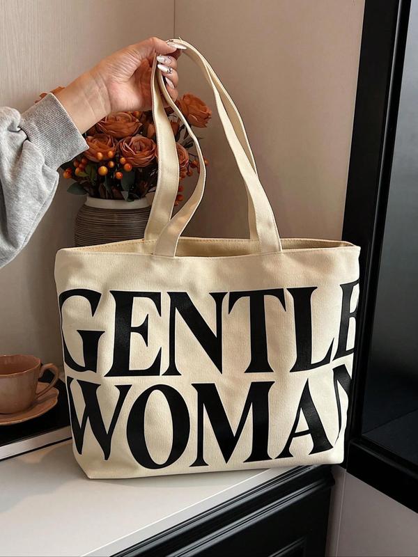 Women's Minimalist Letters Print Tote Bag, All-match Large Capacity Shoulder Bag for Women, Casual Trendy Versatile Daily Commuting Bag