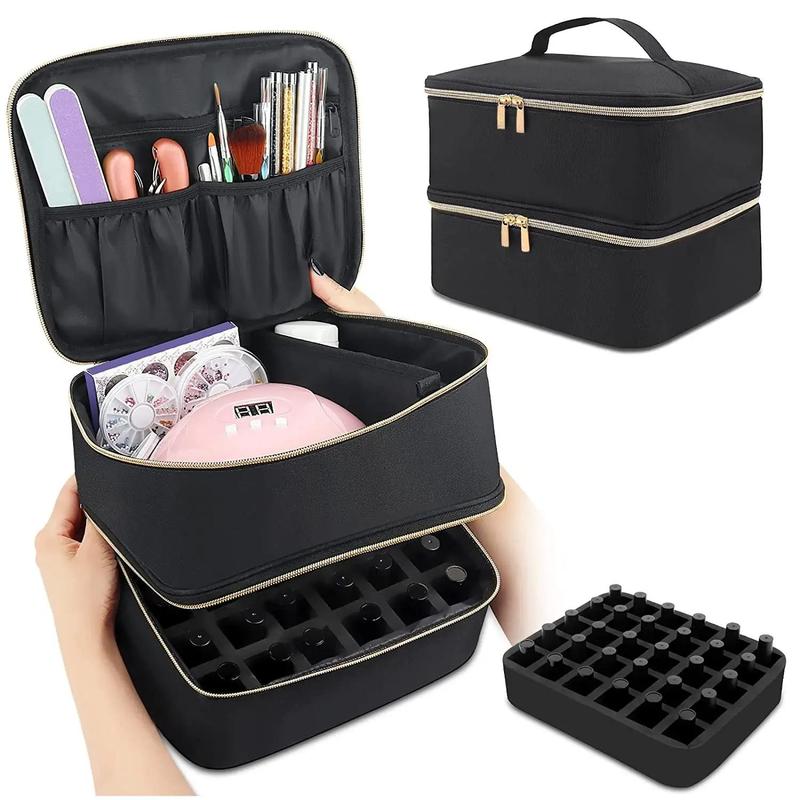 Portable Nail Art Kit Storage Bag, 1 Count Double Layer Organizer Bag for Nail Lamp & Nail Gel Polish, 30 Grid Makeup Storage Bag for Women & Girls