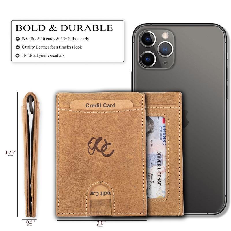 Leather Money Clip Bifold Men's Minimalist high quality money clip leather wallet slim wallet Men's Minimalist