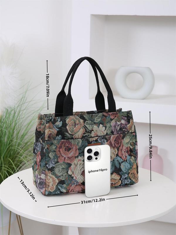 Floral Pattern Tote Bag, Casual Large Capacity Handbag for Women, Trendy Versatile High-quality Daily Commuting Bag, Girl Fashionable Shopping Bag