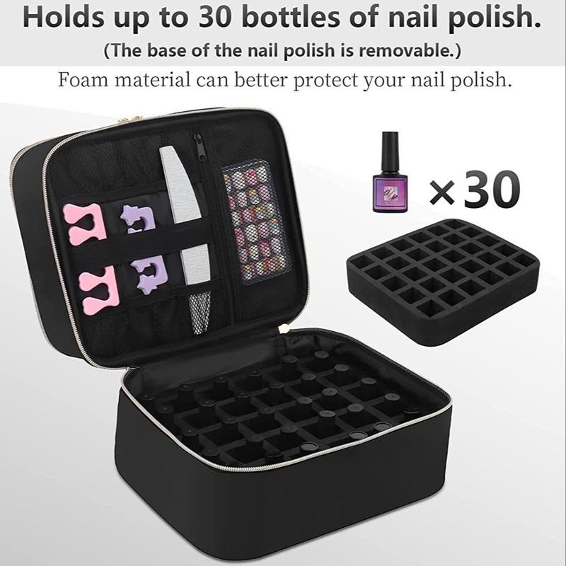 Portable Nail Art Kit Storage Bag, 1 Count Double Layer Organizer Bag for Nail Lamp & Nail Gel Polish, 30 Grid Makeup Storage Bag for Women & Girls