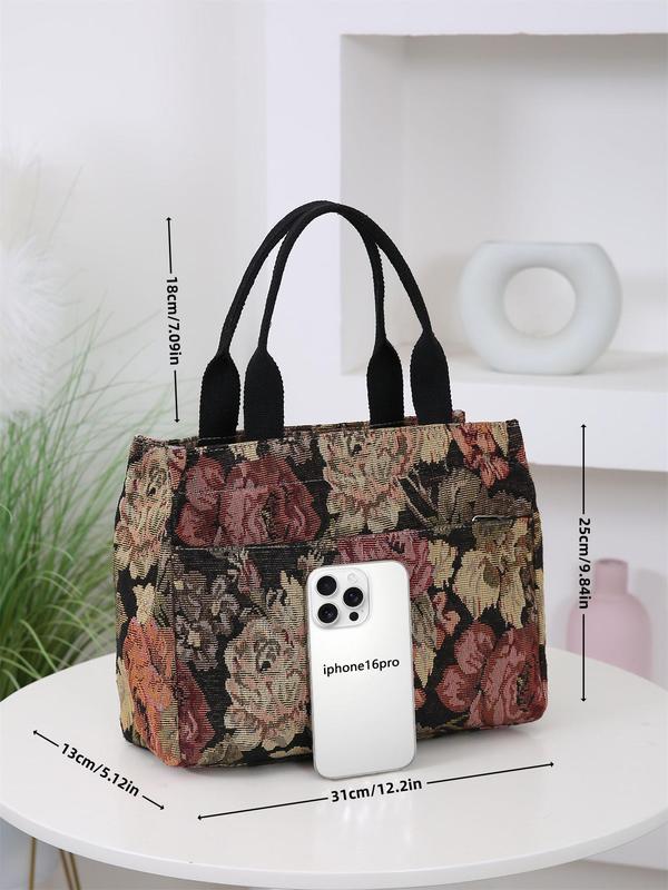 Floral Pattern Tote Bag, Casual Large Capacity Handbag for Women, Trendy Versatile High-quality Daily Commuting Bag, Girl Fashionable Shopping Bag