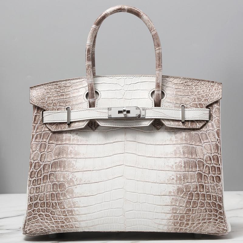 Himalala White Birkin Bag Pure Handmade Imported Crocodile Leather Bag