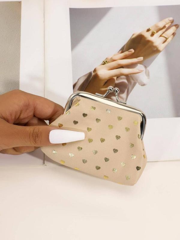 Women's Cute Heart Graphic Coin Wallet Purses, Trendy All-match Kiss Lock Buckle Short Wallet Frame Bag, Fashion Coin Holder As Perfect Gift