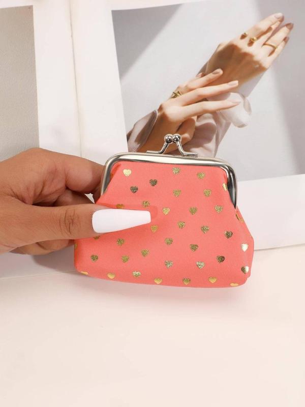 Women's Cute Heart Graphic Coin Wallet Purses, Trendy All-match Kiss Lock Buckle Short Wallet Frame Bag, Fashion Coin Holder As Perfect Gift