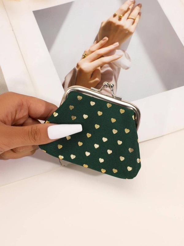 Women's Cute Heart Graphic Coin Wallet Purses, Trendy All-match Kiss Lock Buckle Short Wallet Frame Bag, Fashion Coin Holder As Perfect Gift