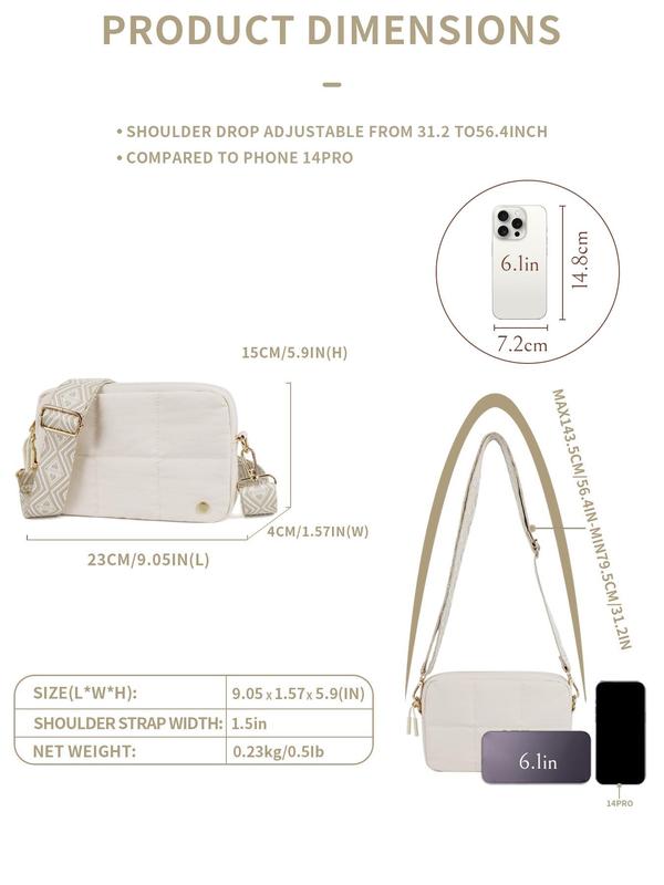 Women's Solid Color Quilted Crossbody Bag, Fashionable Lightweight Crossbody Bag with Adjustable Strap, Casual Versatile Shoulder Bag for Daily Used