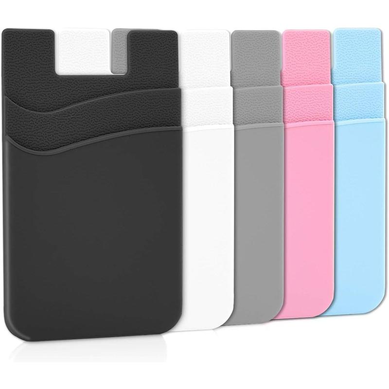 Phone Wallet, Card Holder for Back of Phone Stick on Phone Cases Storage Compatible for IPhone Android Galaxy Pack of 5