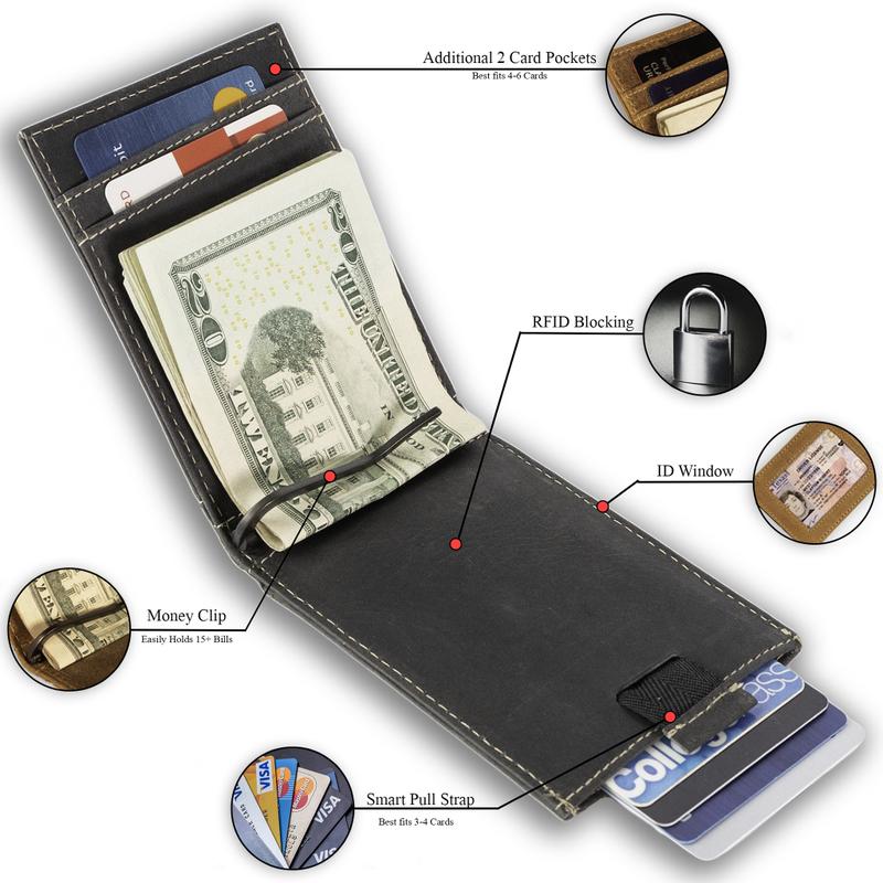 Leather Money Clip Bifold Men's Minimalist high quality money clip leather wallet slim wallet Men's Minimalist