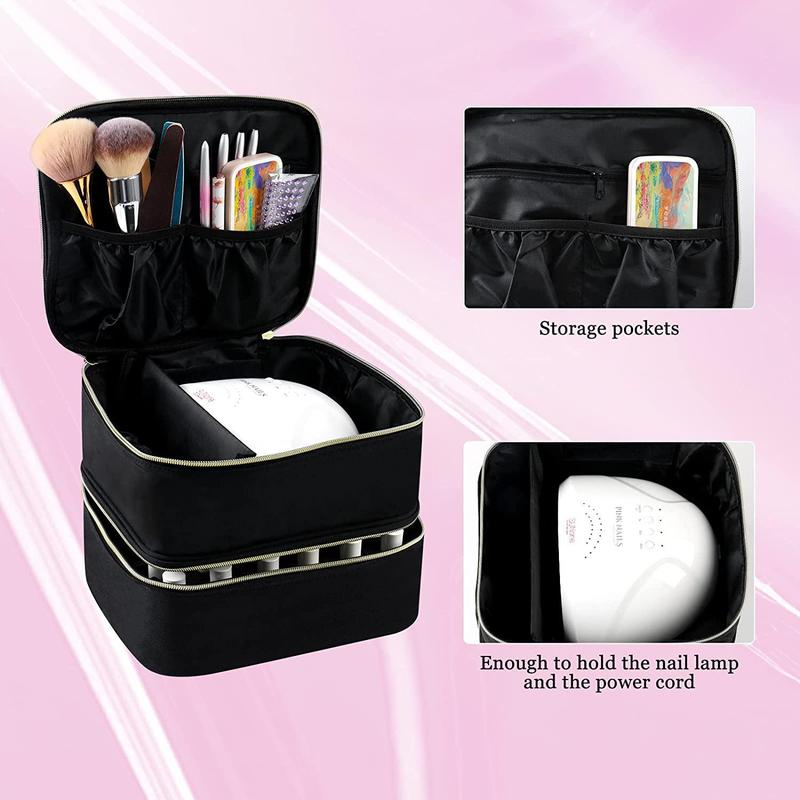 Portable Nail Art Kit Storage Bag, 1 Count Double Layer Organizer Bag for Nail Lamp & Nail Gel Polish, 30 Grid Makeup Storage Bag for Women & Girls