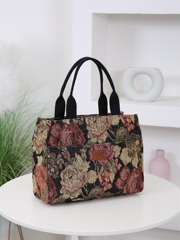 Floral Pattern Tote Bag, Casual Large Capacity Handbag for Women, Trendy Versatile High-quality Daily Commuting Bag, Girl Fashionable Shopping Bag