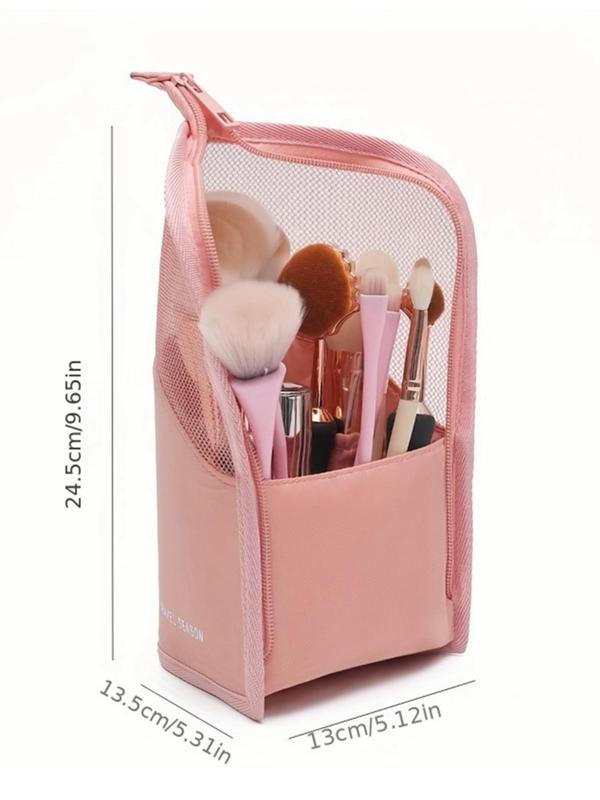 Letter Pattern Contrast Mesh Design Makeup Brush Bag,  Portable Large Capacity Cosmetic Storage Bag, Travel Makeup Organizer Pouch