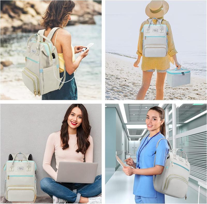 ETRONIK Lunch Backpack, 15.6 Inch Laptop Backpack with USB Port, Stylish Nurse, Teacher Work Bag with Insulated Cooler Lunch Box for Women Men Travel basket backpack TSA Approved travel bag