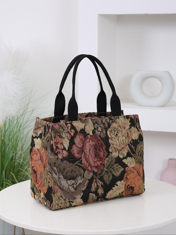 Floral Pattern Tote Bag, Casual Large Capacity Handbag for Women, Trendy Versatile High-quality Daily Commuting Bag, Girl Fashionable Shopping Bag