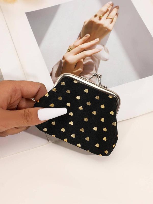 Women's Cute Heart Graphic Coin Wallet Purses, Trendy All-match Kiss Lock Buckle Short Wallet Frame Bag, Fashion Coin Holder As Perfect Gift