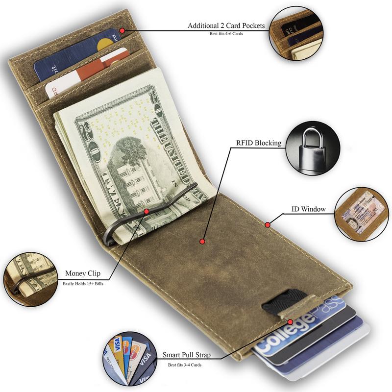 Leather Money Clip Bifold Men's Minimalist high quality money clip leather wallet slim wallet Men's Minimalist