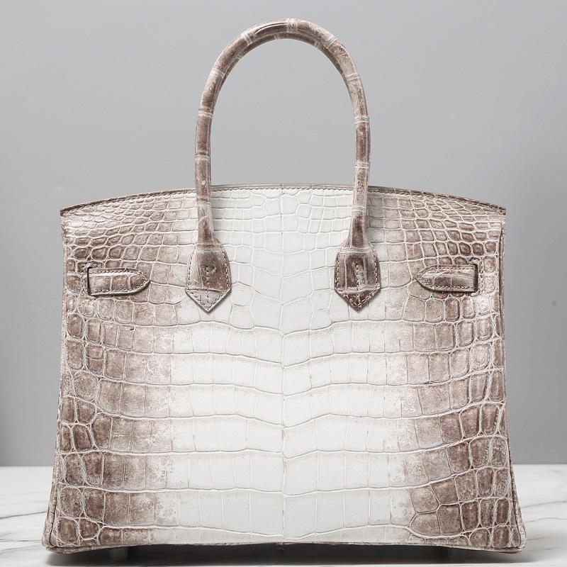 Himalala White Birkin Bag Pure Handmade Imported Crocodile Leather Bag