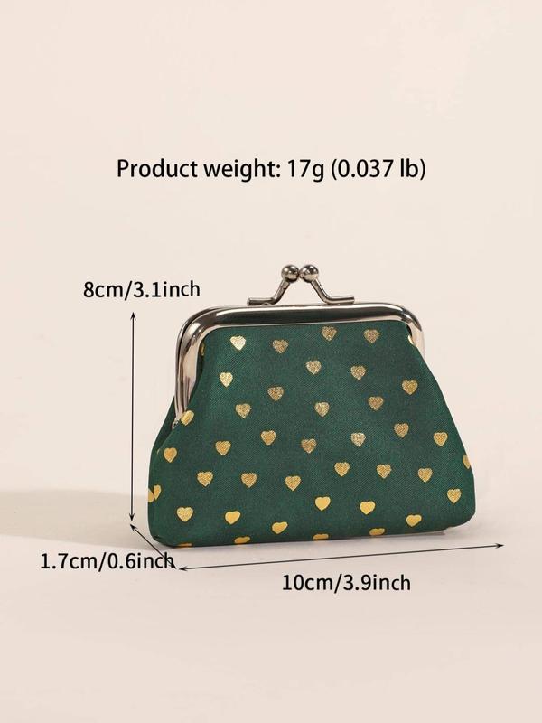Women's Cute Heart Graphic Coin Wallet Purses, Trendy All-match Kiss Lock Buckle Short Wallet Frame Bag, Fashion Coin Holder As Perfect Gift