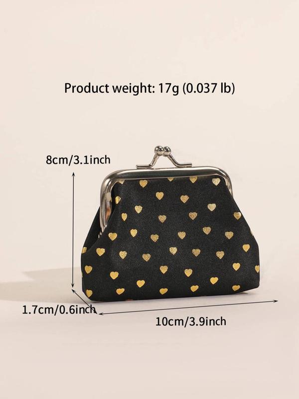 Women's Cute Heart Graphic Coin Wallet Purses, Trendy All-match Kiss Lock Buckle Short Wallet Frame Bag, Fashion Coin Holder As Perfect Gift