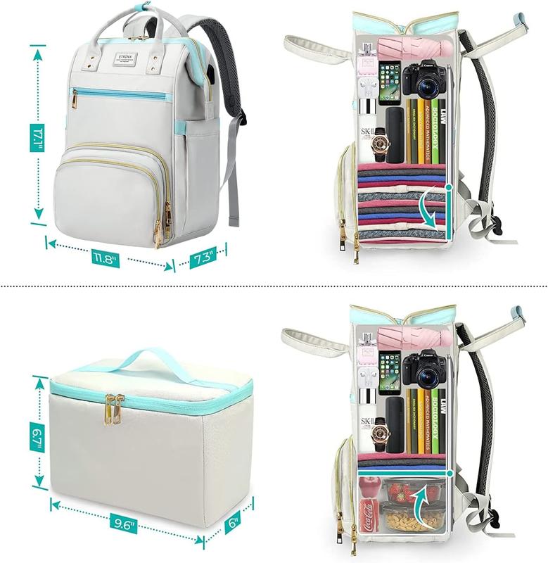 ETRONIK Lunch Backpack, 15.6 Inch Laptop Backpack with USB Port, Stylish Nurse, Teacher Work Bag with Insulated Cooler Lunch Box for Women Men Travel basket backpack TSA Approved travel bag