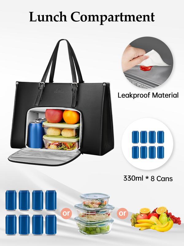 Lightweight PU Leather College Laptop Tote Bag with Leakproof Insulated Lunch Compartment,Convertible Large-capacity Women Commute Work Handbag