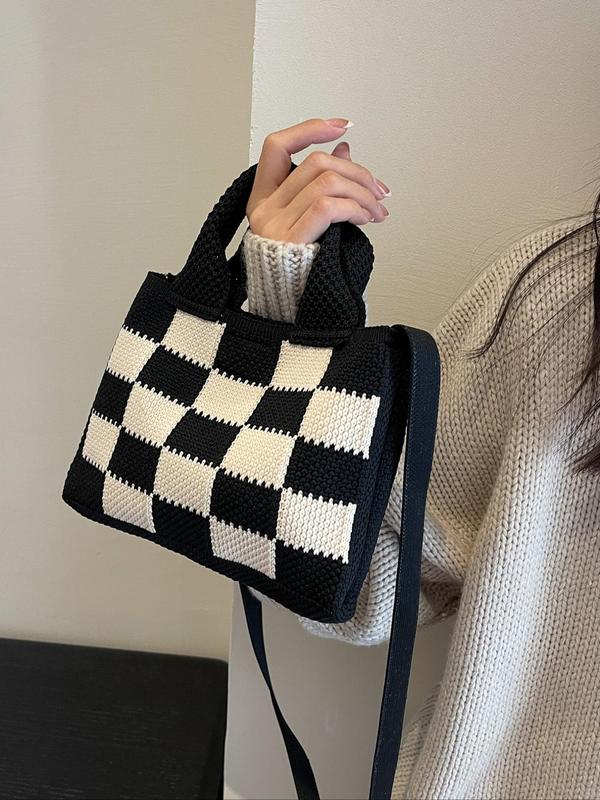 Women's Checkerboard Pattern Handbag, Fashionable Colorblock Shoulder Bag for Daily Used, Casual Trendy Versatile High-quality Daily Commuting Bag