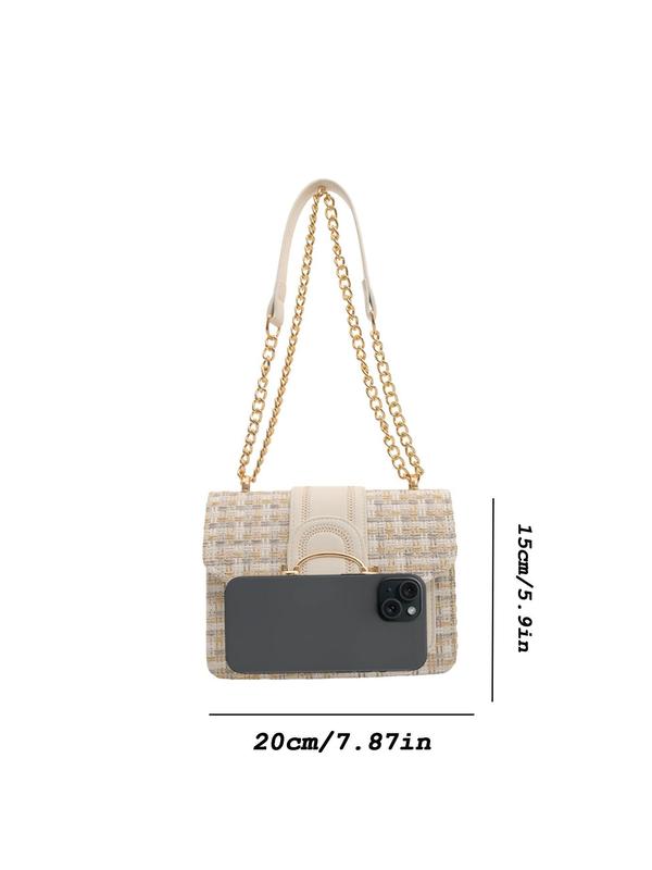 Elegant Colorblock Tweed Decorated Crossbody Bag, Fashionable Chain Strap Shoulder Bag, New Fashion All-match Square Underarm Bag for Women