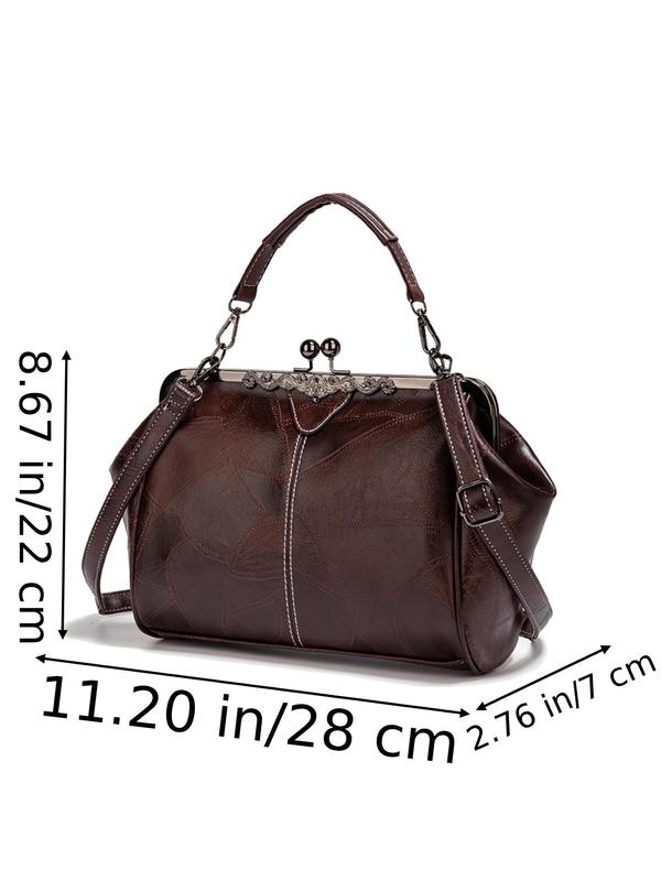 Women's Solid Color Tote Bag with Adjustable Strap, Pu Leather Top-handle Kiss Lock Bags, Fashionable Patched Design Shoulder Bag for Daily Used