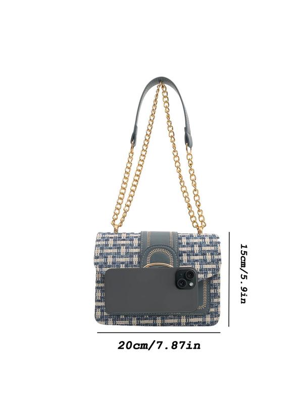 Elegant Colorblock Tweed Decorated Crossbody Bag, Fashionable Chain Strap Shoulder Bag, New Fashion All-match Square Underarm Bag for Women