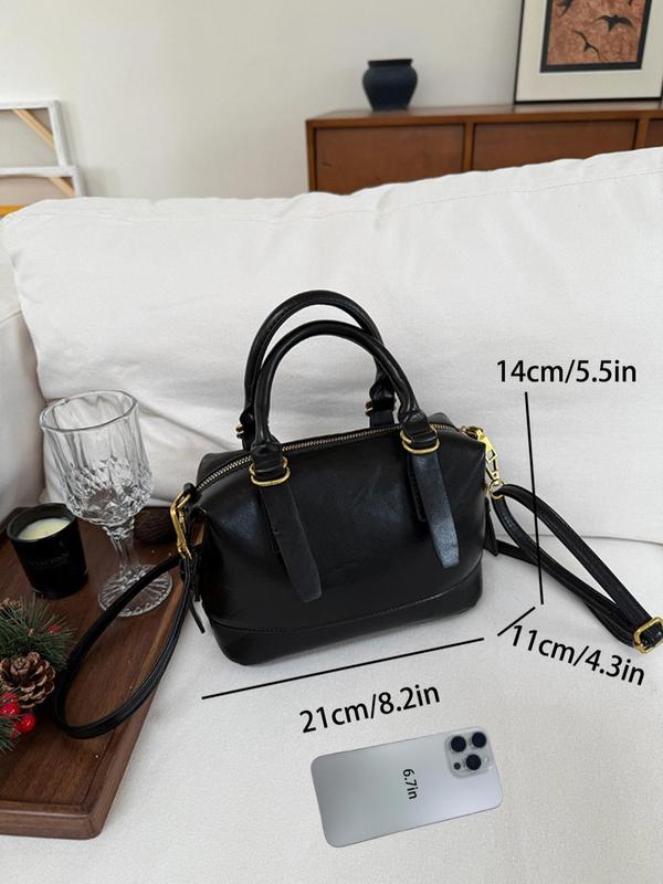 Women's Solid Color Handbag, Fashionable PU Leather Zipper Shoulder Bag for Daily Used, Casual Trendy Versatile High-quality Daily Commuting Bag