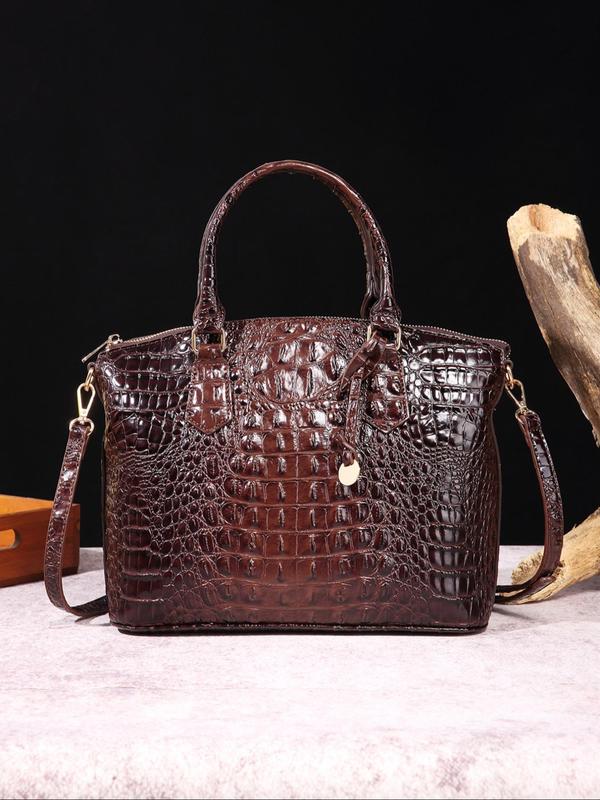 Trendy Crocodile Embossed Adjustable Strap Tote Bag As Gift, Tote Bags for School, Summer 2024 Simple Plain Large Capacity Everyday Shoulder Bag, Luxury Handbag for Daily Use, New Trendy Matching Work Bags for Women