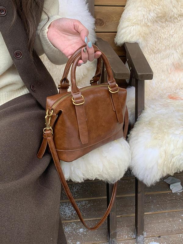 Women's Solid Color Handbag, Fashionable PU Leather Zipper Shoulder Bag for Daily Used, Casual Trendy Versatile High-quality Daily Commuting Bag