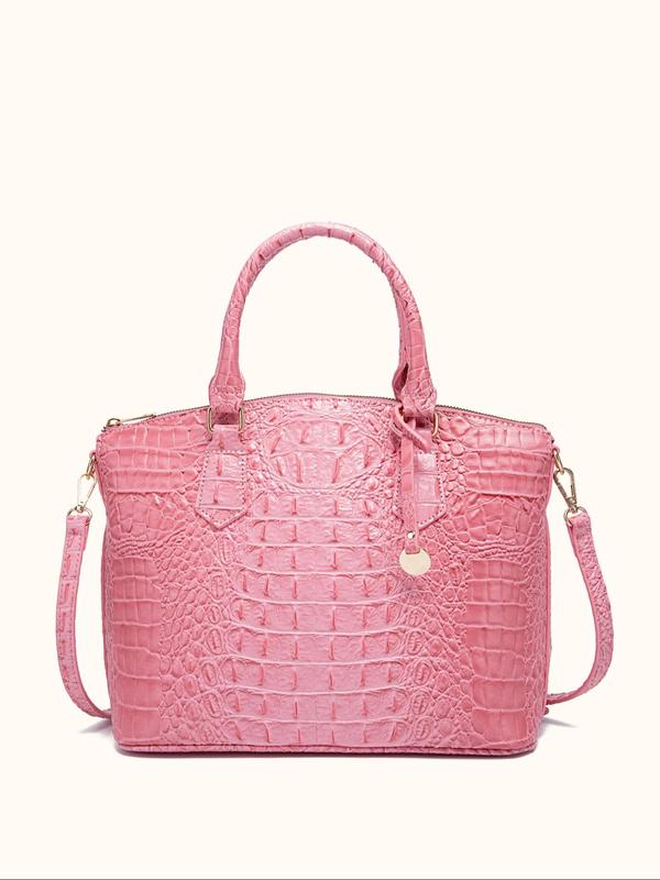 Trendy Crocodile Embossed Adjustable Strap Tote Bag As Gift, Tote Bags for School, Summer 2024 Simple Plain Large Capacity Everyday Shoulder Bag, Luxury Handbag for Daily Use, New Trendy Matching Work Bags for Women