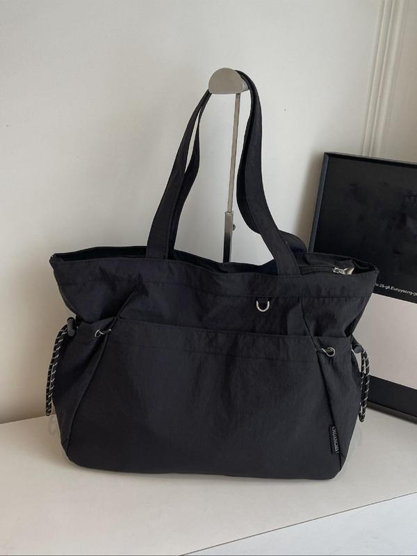 Solid Color Tote Bag, Large Capacity Shoulder Bag for Women & Men, Casual Trendy Versatile High-quality Daily Commuting Bag, Girl Fashionable Shopping Bag