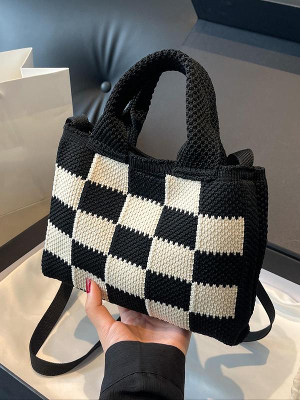 Women's Checkerboard Pattern Handbag, Fashionable Colorblock Shoulder Bag for Daily Used, Casual Trendy Versatile High-quality Daily Commuting Bag