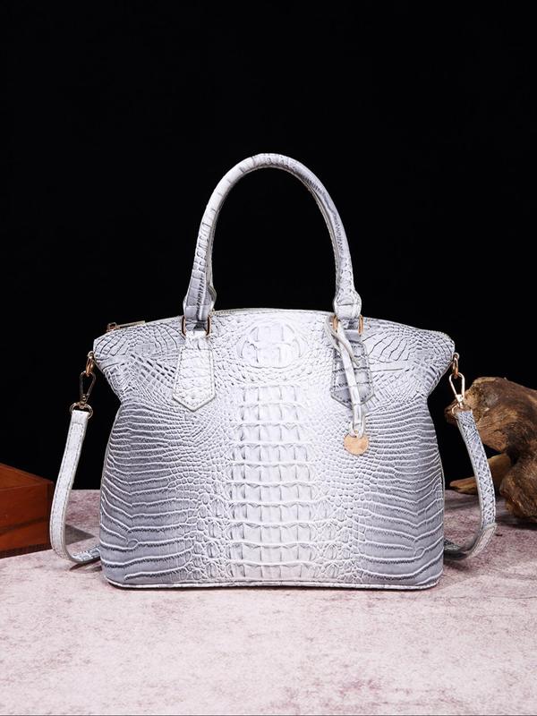 Trendy Crocodile Embossed Adjustable Strap Tote Bag As Gift, Tote Bags for School, Summer 2024 Simple Plain Large Capacity Everyday Shoulder Bag, Luxury Handbag for Daily Use, New Trendy Matching Work Bags for Women