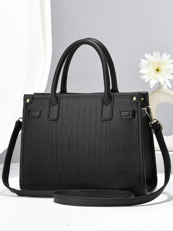 Women's Fashionable Crocodile Embossed Tote Bag & Wallet & Clutch Bag, Large Capacity PU Tote Bag with Shoulder Strap, Casual Trendy Versatile High-quality Daily Commuting Bag Set